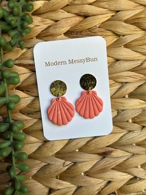 Coral &amp; Gold Shell Dangle