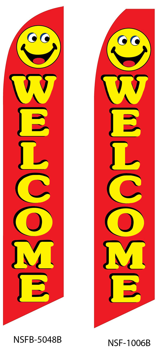 Welcome (Red w/Smiley Face) Swooper Flag