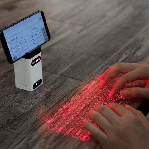 Wireless Laser Projection Bluetooth Virtual Mini Keyboard with Mouse/Power Bank Function for iPhone, iPad, Smartphone Tablet and Computer-White