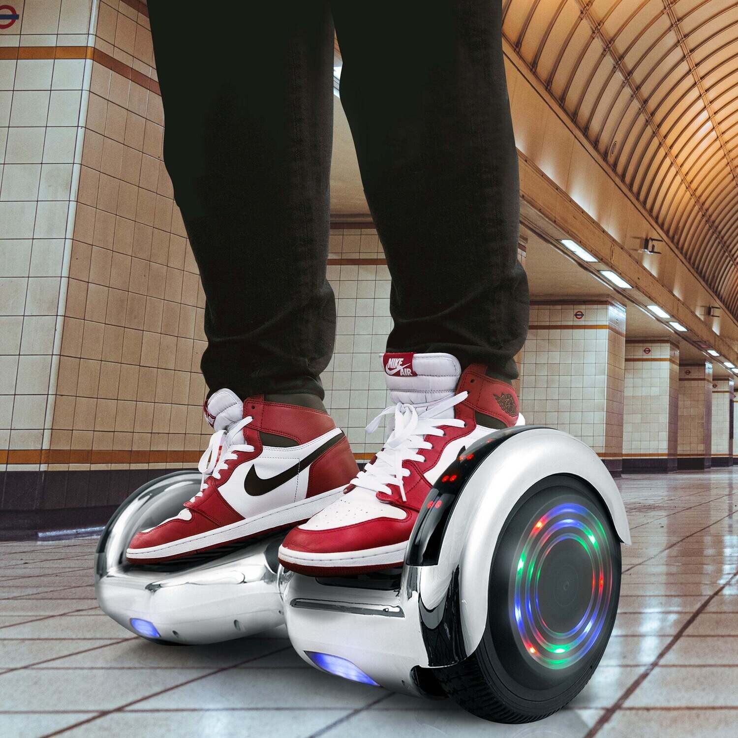 Hoverboard in Silver Chrome with Bluetooth Speakers