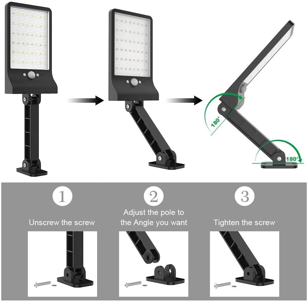 HighydroLED Lot de 2 lampes solaires d&#39;extérieur avec télécommande et réglage de la température de couleur de 2700 K à 6000 K, 48 LED à détecteur de mouvement avec 3 modes, étanche IP65 pour jardin, t