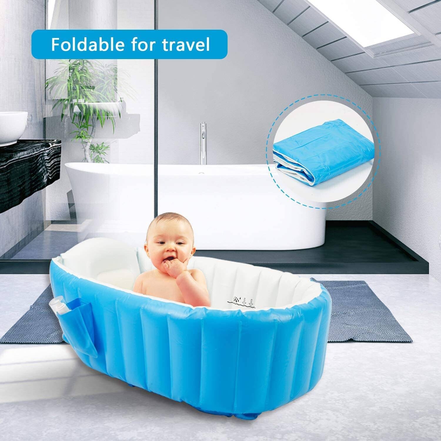 Baignoire gonflable Goodking pour bébé, portable, antidérapante, pour les voyages, mini piscine à air pour enfants, bassin de douche épais, pliable av