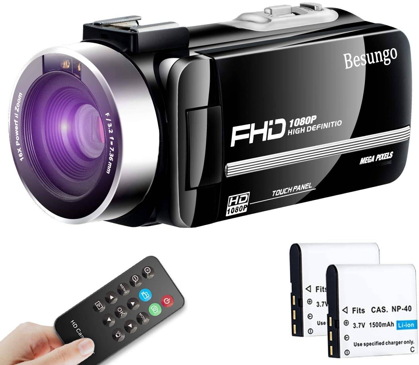 Caméra Vidéo Caméscope Ultra HD 1080P Vlogging Caméra YouTube Enregistreur 30FPS Télécommande IR Vision nocturne Écran tactile 3,0 pouces avec chargeu