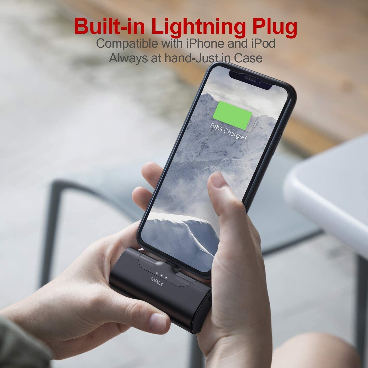 iWALK Mini Power Bank 4500mAh, Portable Phone Charger with Built-in Plug Compact External Battery Pack Compatible with iPhone 13/13 Pro Max/12/12 Mini/12 Pro Max/11 Pro/XS Max/XR/X/8/7/6/6S (Black)