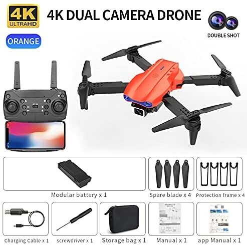 E99 PRO Mini Drone with 4K HD Dual Camera, Foldable Drones with WiFi FPV 4K Real-Time E99 Pro 2 Transmission 50 Times Focus RC Quadcopter for Adults, Boys and Girls, RC Quadcoper with Altitude Hold &amp;