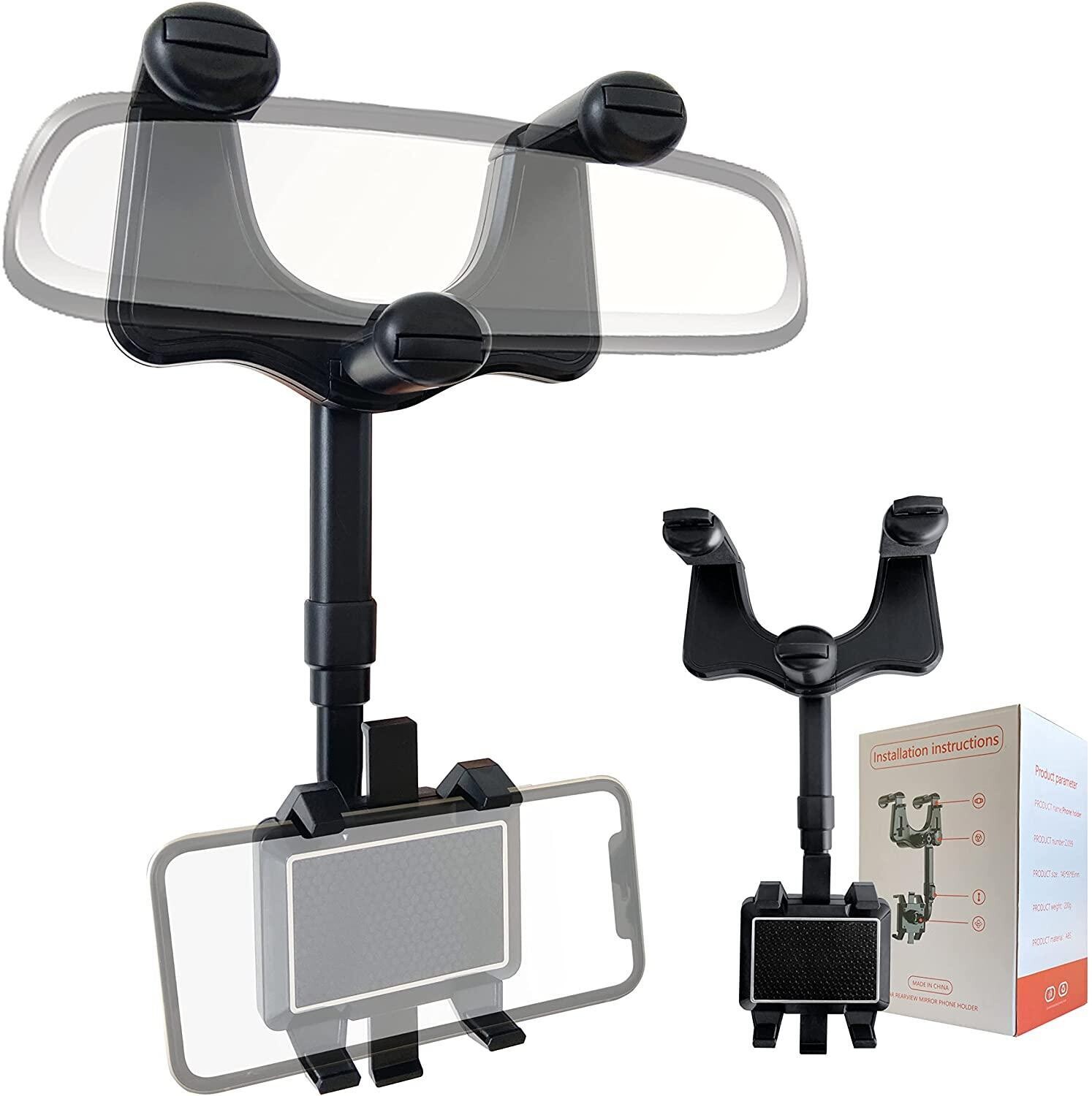 Multifunctional Rearview Mirror Phone Holder Universal Rotatable and Retractable Car Mount Cell Phone Automobile Cradles Hand Free Phone Stand Holder