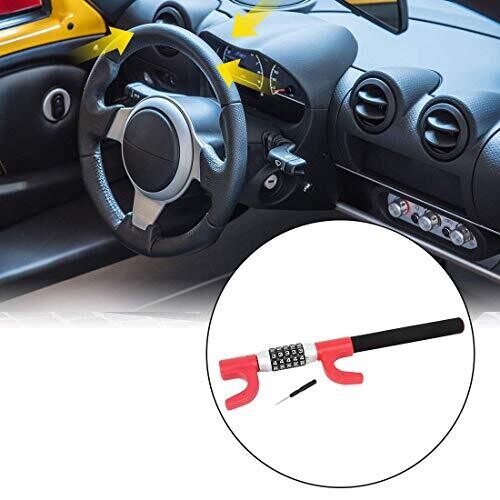 5-digit password anti-theft car steering wheel lock, universal keyless steering wheel lock 5 password retractable double hook lock, suitable for all vehicles, trucks, SUV, car steering wheel