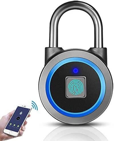 Fingerprint Padlock, Bluetooth Lock, Mobile APP, MEGAFEIS Smart Padlock with Keyless Biometric, Suitable for Gym, Sports, Bike, School, Fence and Storage(Grey)