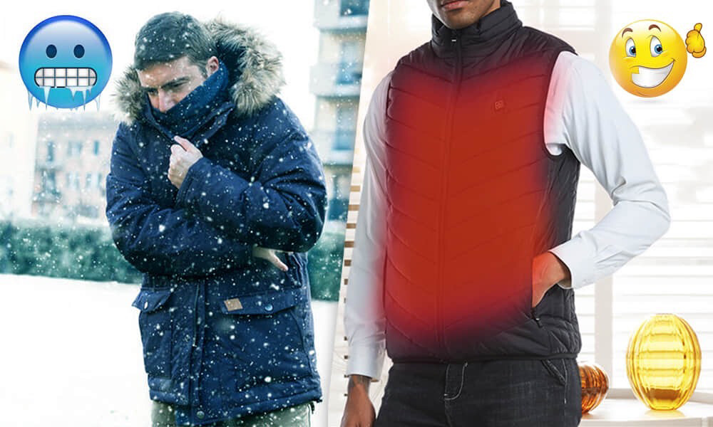 USB Charging Heat Vest for Men, 11 Heating Pads Warm Waistcoat for Outdoor Camping Hiking Self-Driving Skiing Riding