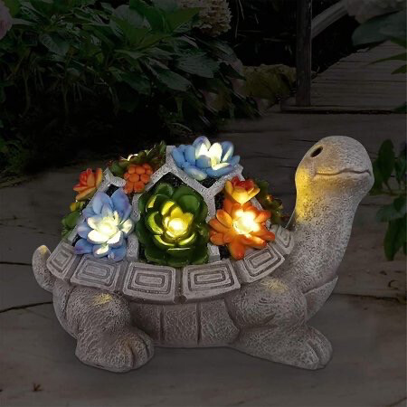 Solar Garden Statue Turtle Figurine With Succulent And 7 Led Lights - Outdoor Lawn Decor Garden Tortoise Statue For Patio, Balcony, Yard, LawnSolar Garden Statue Turtle Figurine With Succulent And 7