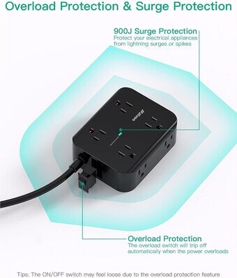 Power Strip Surge Protector - Flat Plug, Wall Mount, 8 Wide Outlets with 4 USB Ports (1 USB C), 5FT Heavy Duty Extension Cord with Multiple Outlets, Charging Station Overload Protection for Home Dorm