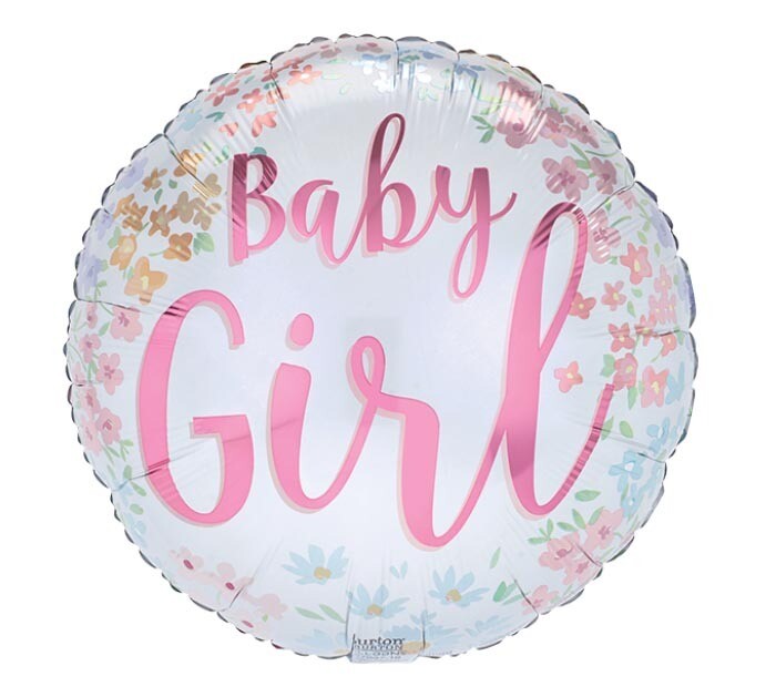 17" Baby Girl with Flowers Balloon