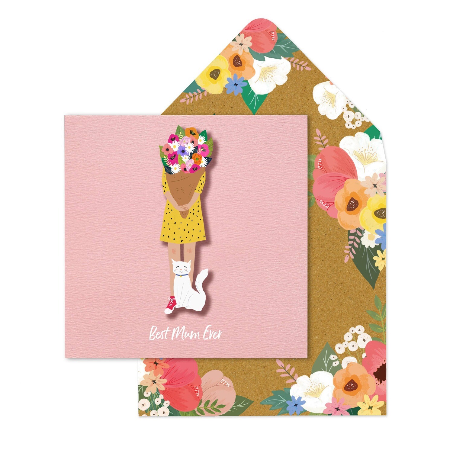 Best Mum Girl With Flowers Card