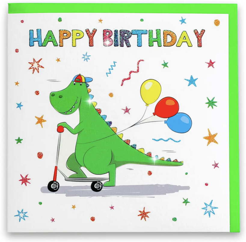 Happy Birthday Green Dinosaur Card