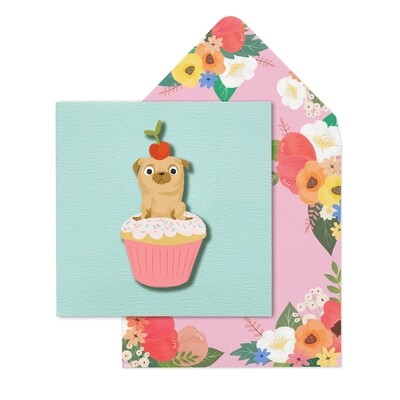 Happy Birthday Pug Cupcake Card