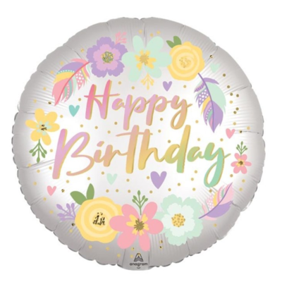 18" Boho Birthday Satin Flowers Balloon