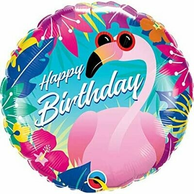 18" Tropical Flamingo "Happy Birthday" Balloon