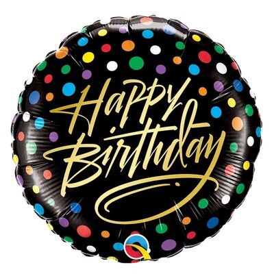 18" Happy Birthday Gold Script & Dots Balloon