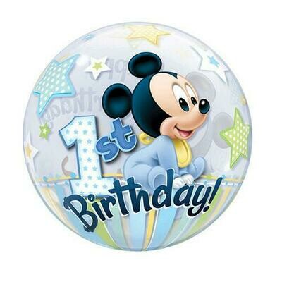 22" Disney Mickey Mouse 1 Year B-Day Bubble Balloon