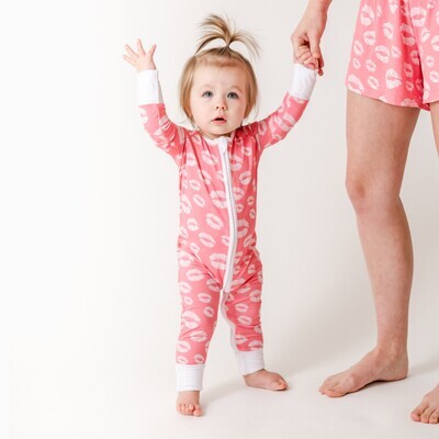 Little Sleepies Zipper Pink Kisses Romper