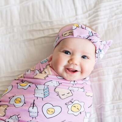 Little Sleepies Swaddle Blanket Headband Pink Breakfast Buddies