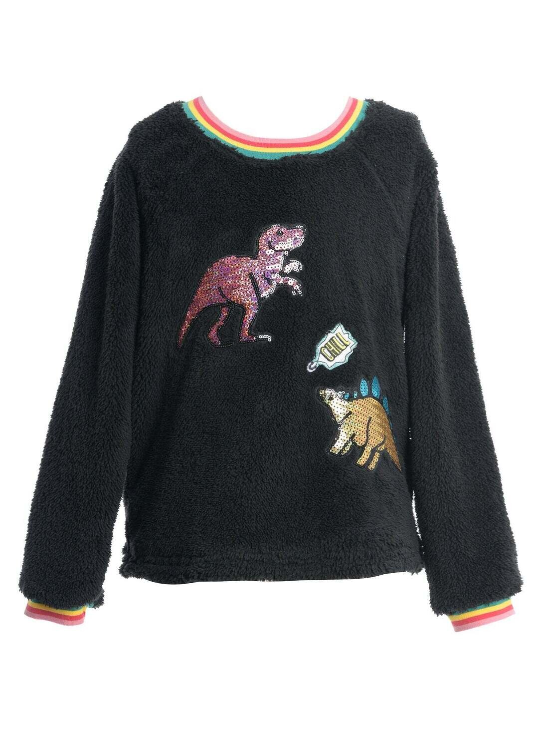Truly Me L/S Sherpa Top w/ Dinosaur Patches