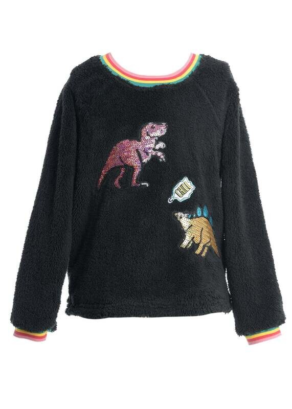 Truly Me L/S Sherpa Top w/ Dinosaur Patches