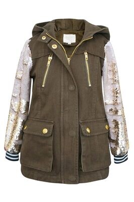 Hannah Banana Sequin Sleeve Hooded Jacket