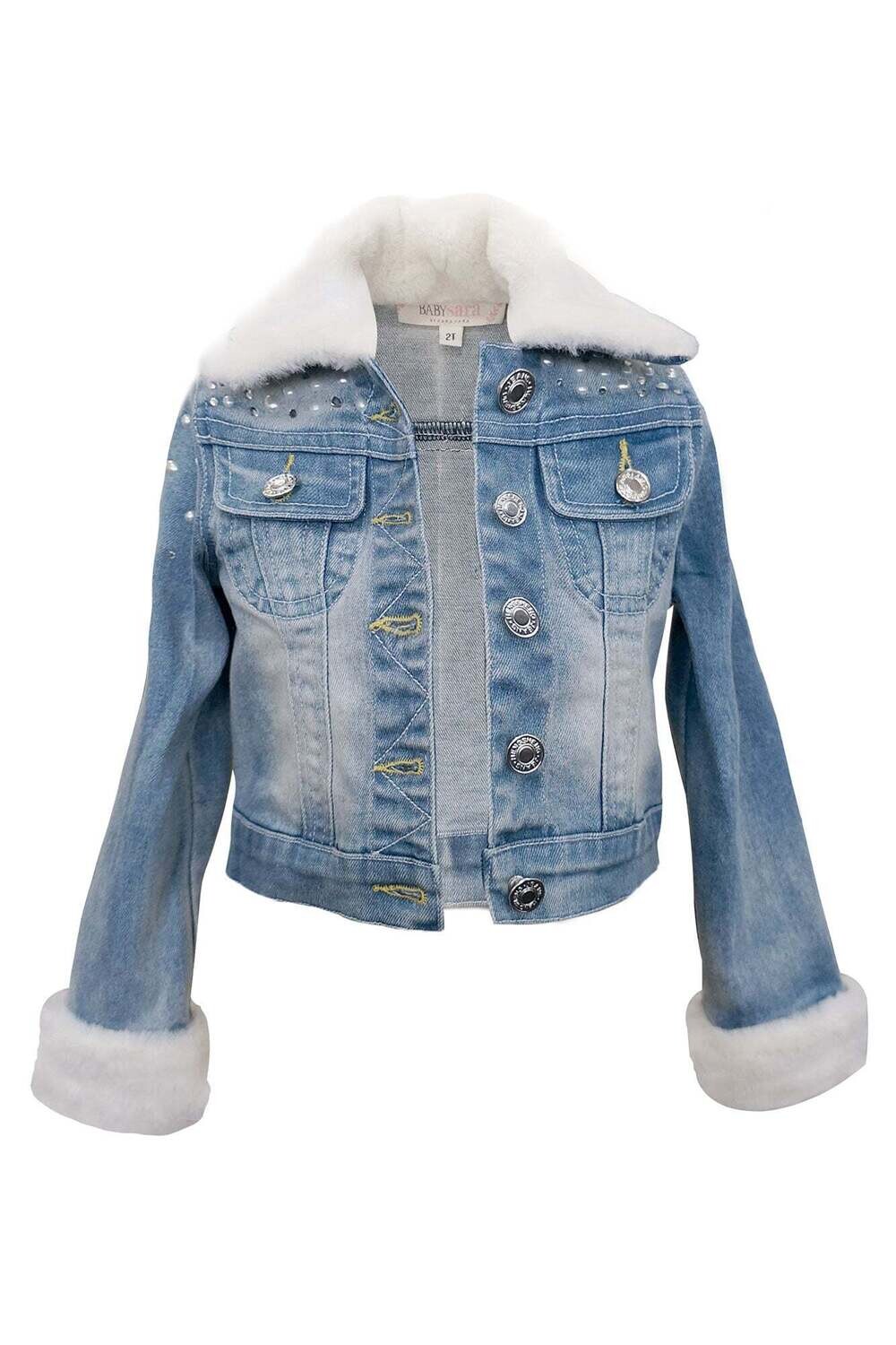 Baby Sara Stone Wash Denim Jacket w/ Faux Fur