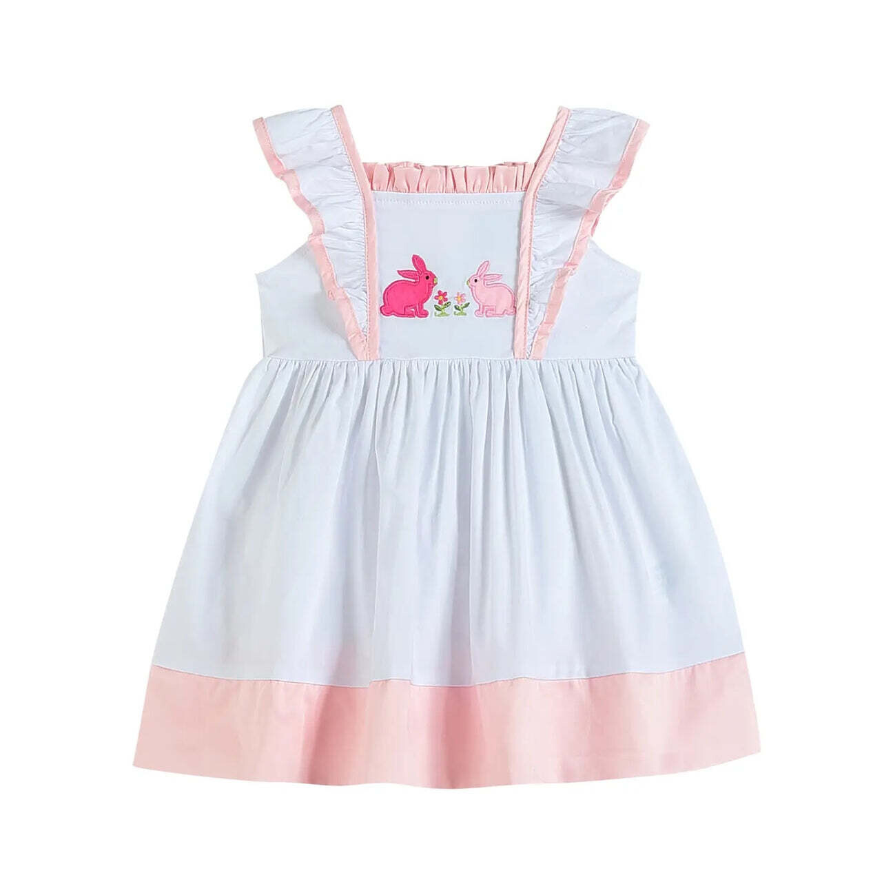 White and Pink Bunny Ruffle-Sleeve Apron Dress