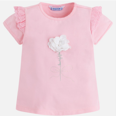 Mayoral Pink Shirt Short Set w/ Flower Details