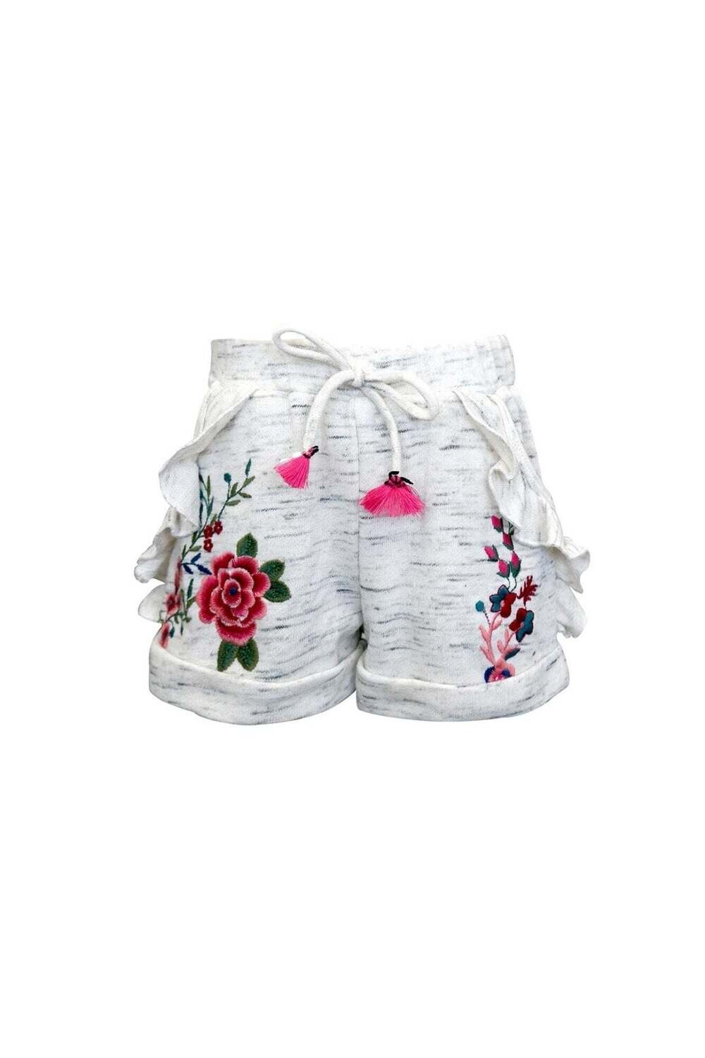 Baby Sara Embroidered Side Ruffle Shorts