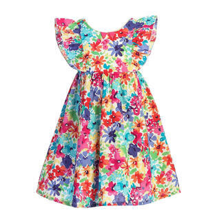 Multi Color Floral Print Ruffle Easter Dress