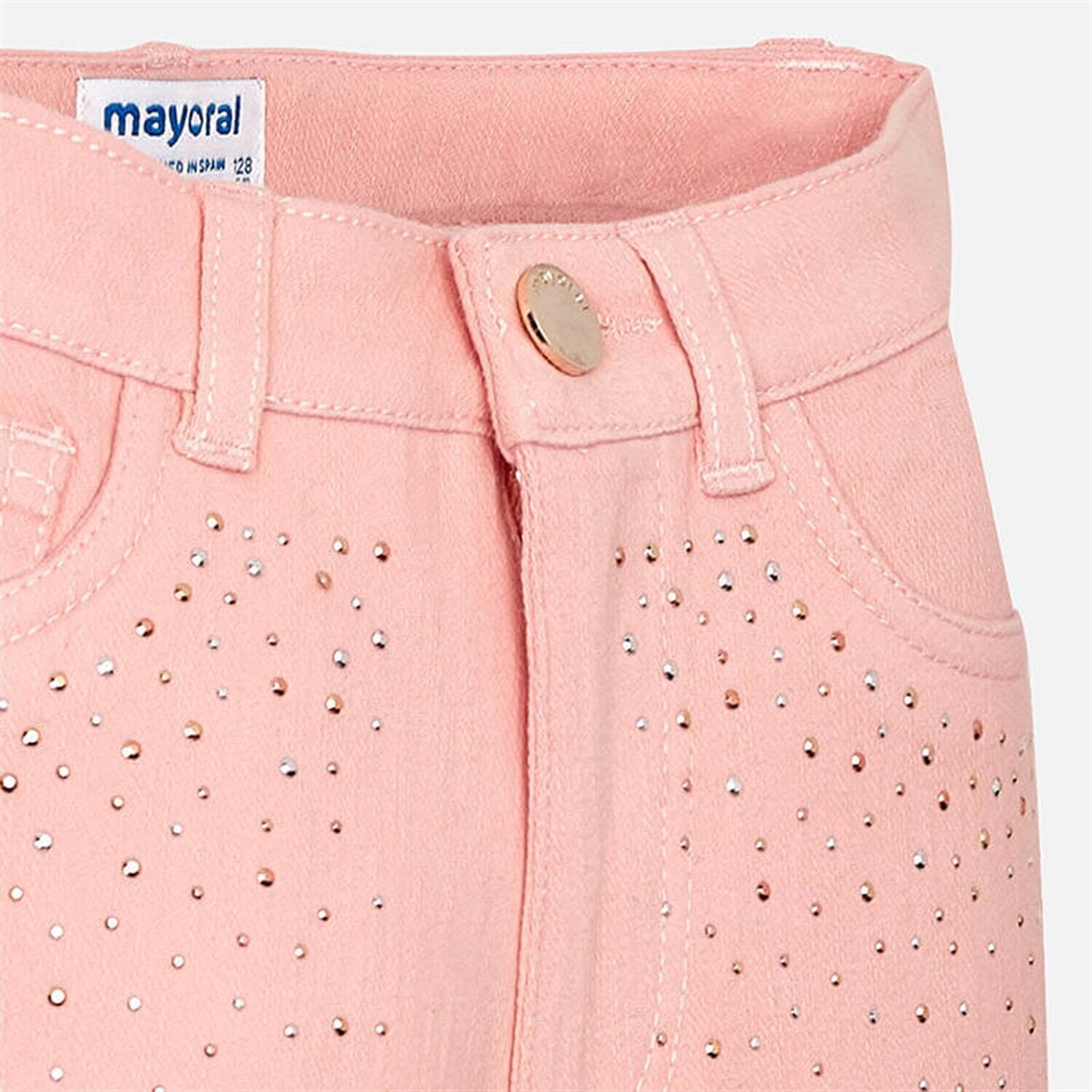 Mayoral Pink Twill Pants w/ Rhinestone Accents