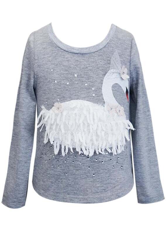 Baby Sara L/S Top w/ Textured Swan Print