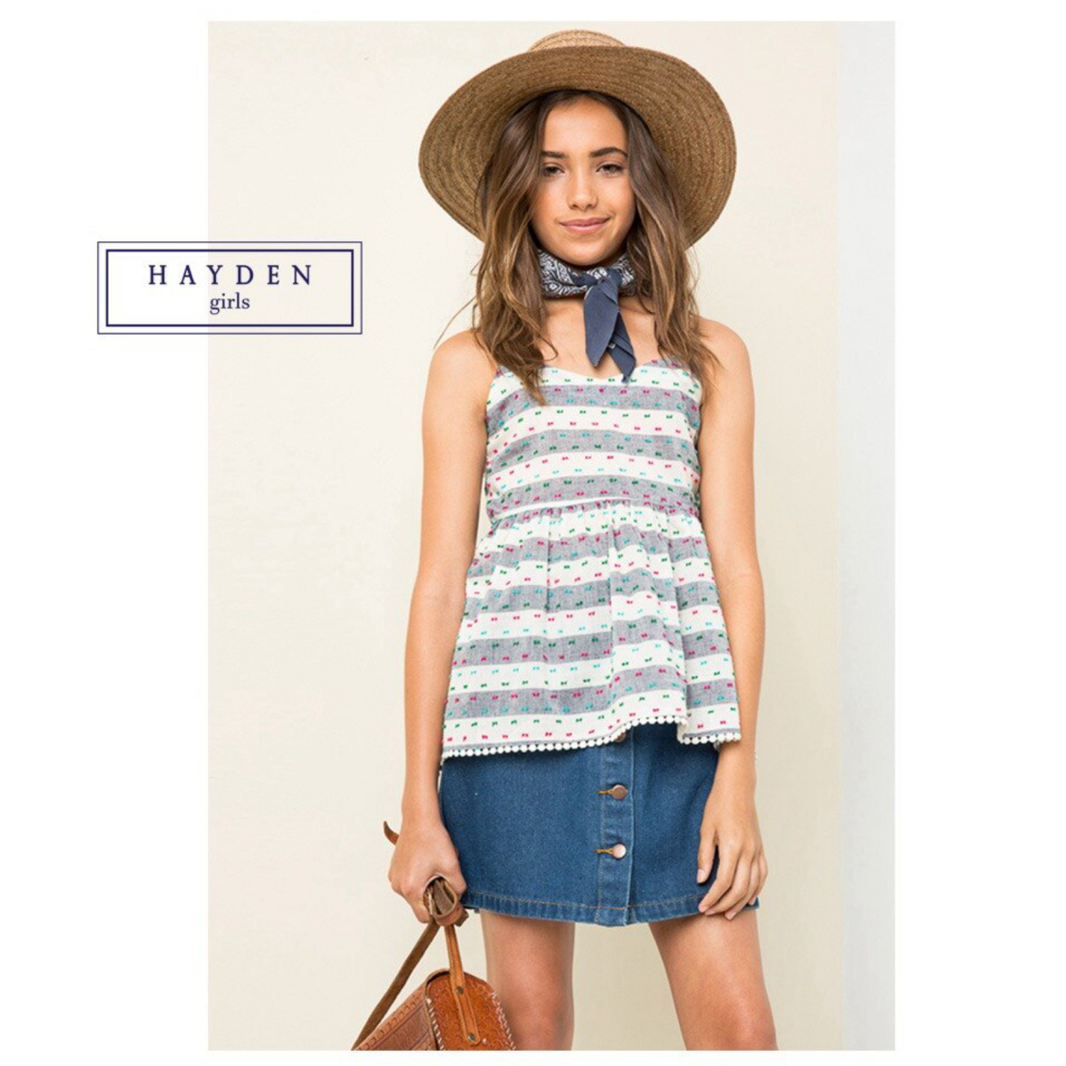 Striped Sleeveless Vest Top Pleated Lace Trim
