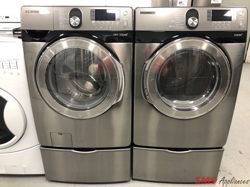 Samsung Front-Load Washer & Dryer Set with Pedestals WF448AAP/ DV448AEP