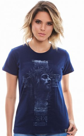 DV3813-BLU - Face of Christ on a Cross - Ladies Shirt