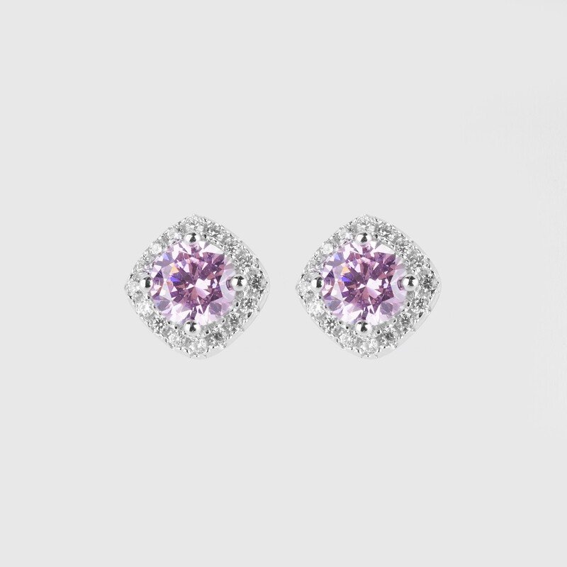 Princess Pink Cushion Stud Earrings