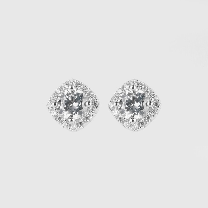 White Cushion Stud Earrings