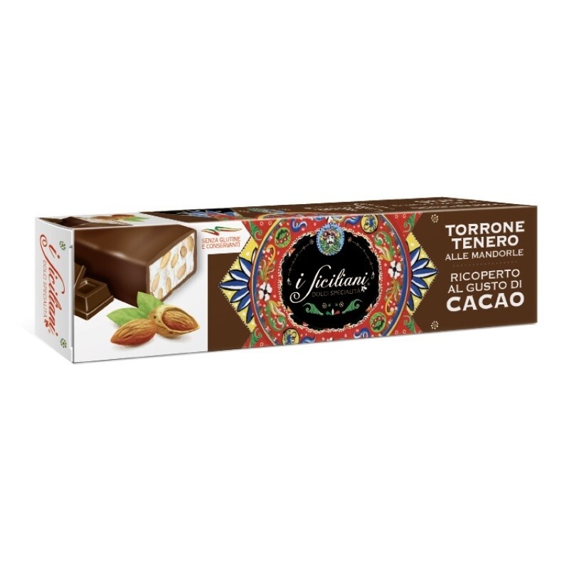 Nuga (torrone) su migdolų riešutais, padengta juoduoju šokoladu - 150 g