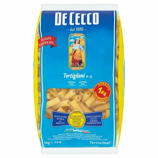 De Cecco makaronai Tortiglioni (dryžuoti vamzdeliai) 1 kg