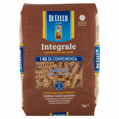 Itališki pilno grūdo makaronai De Cecco - Fusilli (sraigteliai) Integrale, 1 kg