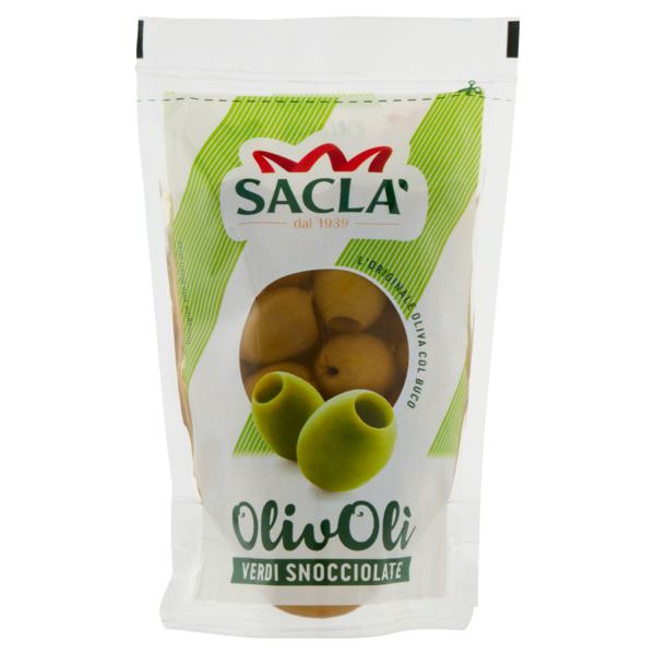 Žalios alyvuogės be kauliukų - 185 gr, Olivoli Sacla