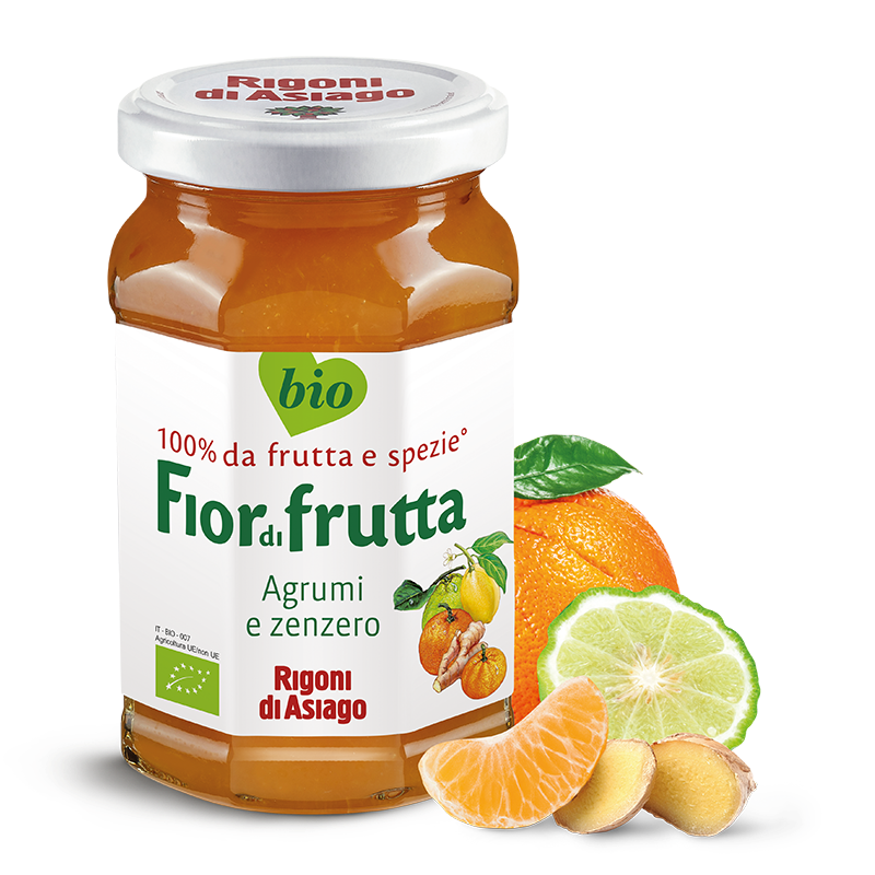 Ekologiškas džemas su vaisių gabaliukais (citrusiniai vaisiai ir imbieras) RIGONI DI ASIAGO BIO  - 260 gr