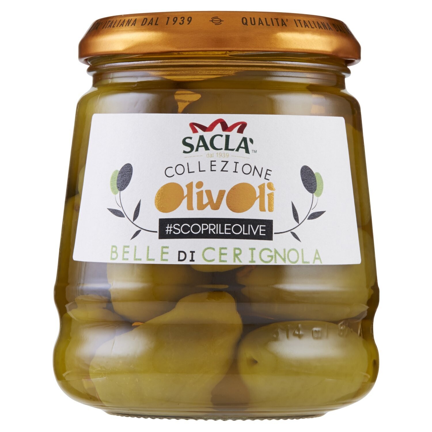 Žalios itališkos alyvuogės su kauliukais - 310 gr, Olivoli Sacla
