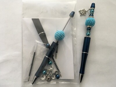Kralenpen DIY pakketje donkerblauw/ aqua