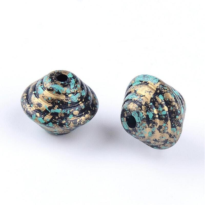 Kraal Zwart/goud/turqoise bicone 10 stuks (11x14mm)