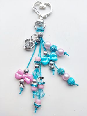 Sleutel/tashanger DIY aquablauw - rose met strikje