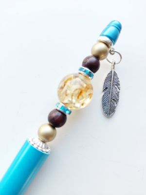 Kralenpen DIY pakketje aquablauw gecombineerd met bruin